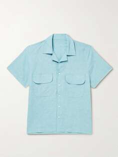 Рубашка с раскладным воротником из смеси льна и органического хлопка Stòffa, синий