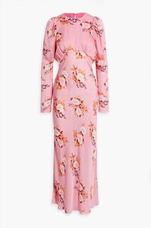 Плиссированное платье макси из шелкового крепдешина с цветочным принтом LES RÊVERIES, розовый