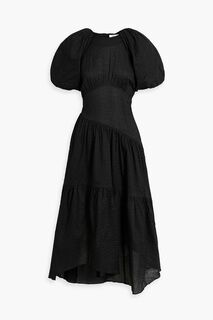 Платье миди из хлопка асимметричного кроя со сборками FRAME, черный