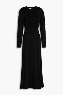 Платье миди из джерси с пуговицами и вырезом SANDRO, черный