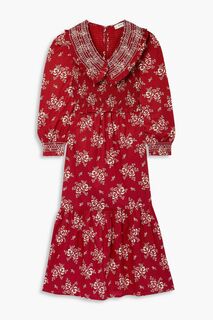 Платье миди Alessia из хлопка с оборками и цветочным принтом SEA, красный