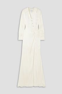 Украшенное драпированное шифоновое платье макси HALPERN, слоновая кость