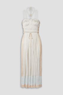 Платье миди Neveah из плиссированного атласа с принтом ULLA JOHNSON, кремовый