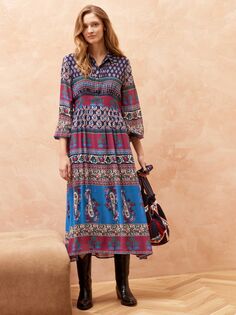 Шелковое платье миди Brora Folk Patchwork, цвет Dusk/Mulberry
