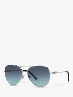 Женские солнцезащитные очки-пилоты Tiffany &amp; Co TF3083B, серебристо-синий с градиентом