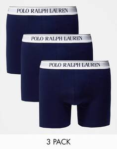 Комплект из трех темно-синих трусов Polo Ralph Lauren с поясом с контрастным логотипом