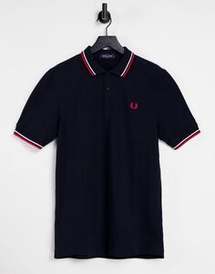 Темно-синий/белый/красный рубашка-поло с логотипом Fred Perry