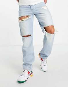 Широкие прямые джинсы ASOS DESIGN с рваными краями в стиле 90-х