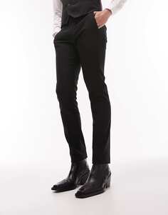 Черные фактурные костюмные брюки скинни Topman