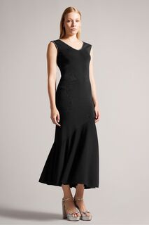 Черное платье миди длиной Junla с декоративным вырезом Ted Baker, черный