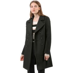 Женское двубортное пальто средней длины с длинными рукавами и зубчатыми лацканами ALLEGRA K, черный
