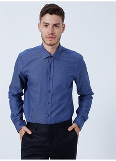Slim Fit Темно-синяя мужская классическая рубашка синего цвета Altınyıldız Classic