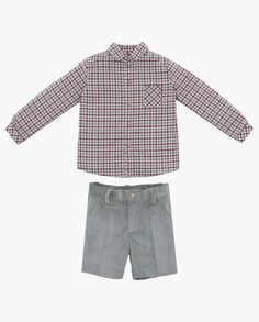 Комплект для мальчика из серой рубашки в клетку и брюк из микро-велюра Martín Aranda, серый