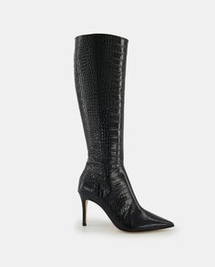 Женские ботинки из кожи с гравировкой, с острым носком и шпилькой - Atelier Line Latouche, черный