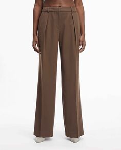 Женские широкие брюки из шерстяного твила Calvin Klein, бежевый