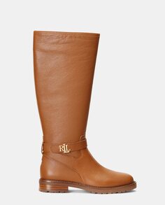 Женские кожаные ботинки Hallee с высоким голенищем и логотипом сбоку Lauren Ralph Lauren, коричневый