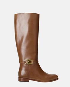 Женские кожаные ботинки Bridgette до середины икры с металлическим логотипом Lauren Ralph Lauren, коричневый