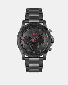 Impress For Him 1530296 многофункциональные мужские часы из черной стали Hugo, черный