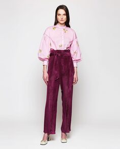 Женские прямые брюки с поясом и однотонным принтом Mirto, фиолетовый