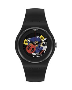 Черные лакированные часы Again с черным ремешком из органического материала Swatch, черный