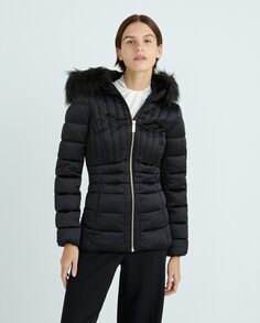 Утепленное женское пальто с капюшоном на синтетическом меху Marciano by Guess, черный