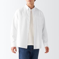 Стираная оксфордская рубашка на пуговицах с длинными рукавами MUJI, белый