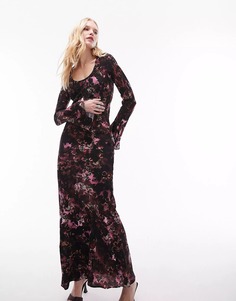 Платье Topshop V Neck Flute Sleeve Scoop Neck Maxi Column, мультиколор