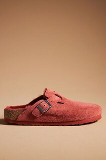 Сабо Birkenstock Boston из овчины, sienna red suede / shearling