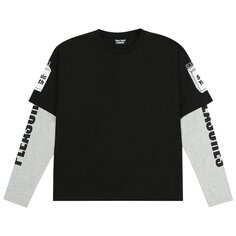Многослойная футболка Pleasures Becuz с длинными рукавами, цвет Черный/Серый