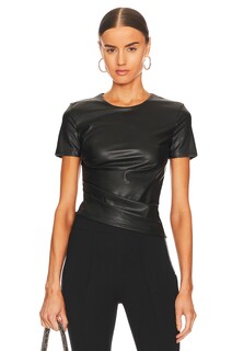 Топ Helmut Lang Faux Leather Twist Short Sleeve, черный