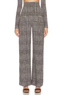 Брюки Norma Kamali High Waist Pleat, цвет Chocolate Glenn Plaid Tweed