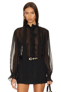 Рубашка FRAME Ruffle Front Button Up, нуар