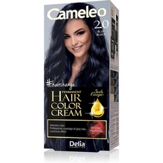 Перманентная краска для волос Cameleo Крем-синий черный Интенсивный цвет и защита 5 масел + кислоты Омега плюс Профессиональная роскошная краска для волос Полный набор 2.0 Синий Черный, Delia Cosmetics