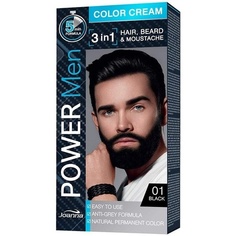 Краска для волос Power Man 3 в 1 для мужчин — закрашивает седые волосы, бороду и усы — быстрое и простое нанесение в домашних условиях — насыщенный черный цвет, Joanna