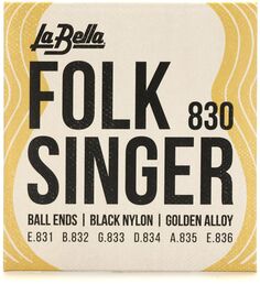 Гитарные струны La Bella 830 Folksinger с шариковой головкой, черный нейлон и золотой сплав — среднее натяжение