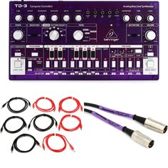 Новый аналоговый бас-синтезатор Behringer TD-3-GP с кабелями — фиолетовый