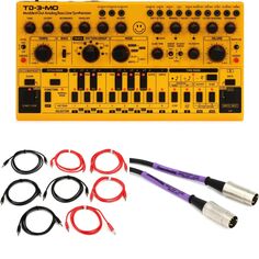 Новый аналоговый синтезатор басовой линии Behringer TD-3-MO-AM с кабелями — желтый