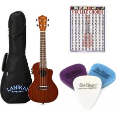 Lanikai Акустико-электрический комплект MA-CEC Concert Mahogany Ukulele Essentials Bundle — Natural