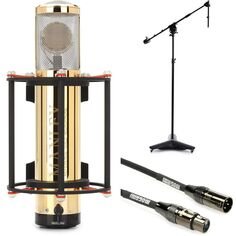 Комплект многонаправленного лампового конденсаторного микрофона Manley Reference Gold с большой диафрагмой, подставкой и кабелем