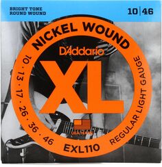 Струны для электрогитары D&apos;Addario EXL110 XL с никелевой обмоткой — .010-.046, обычные светлые D'addario