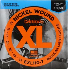 Струны для электрогитары D&apos;Addario EXL110-7 XL с никелевой обмоткой — .010-.059, обычные легкие, 7-струнные D'addario