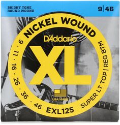 Струны для электрогитары D&apos;Addario EXL125 XL с никелевой обмоткой — .009-.046, сверхлегкий верх/обычный низ D'addario