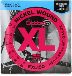 Струны для электрогитары D&apos;Addario EXL150 XL с никелевой обмоткой — .010-.046, 12-струнные, обычные легкие D'addario