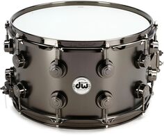 Металлический малый барабан коллекционной серии DW — 8 x 14 дюймов — матовый черный поверх латуни — фурнитура из черного никеля