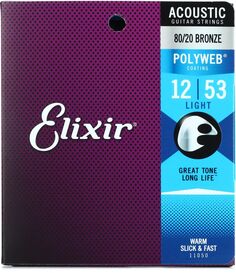 Струны для акустической гитары Elixir Strings 11050 Polyweb 80/20 Bronze — .012-.053 Light