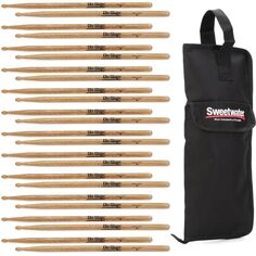 Барабанные палочки On-Stage Hickory, 12 пар, с сумкой для палочек, 5B, деревянный наконечник