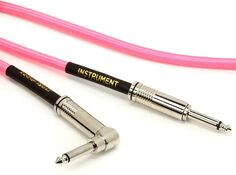 Ernie Ball P06078 Плетеный инструментальный кабель с прямым и прямым углом — 10 футов, неоновый розовый