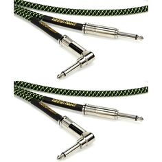 Новый Ernie Ball P06082 Плетеный инструментальный кабель с прямым и прямым углом — 18 футов, черный/зеленый (2 шт.)