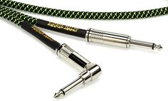 Ernie Ball P06082 Плетеный инструментальный кабель с прямым и прямым углом — 18 футов, черный/зеленый