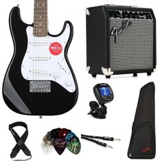 Комплект электрогитары Squier Mini Strat и Fender Frontman, 10 амперов Essentials — черный